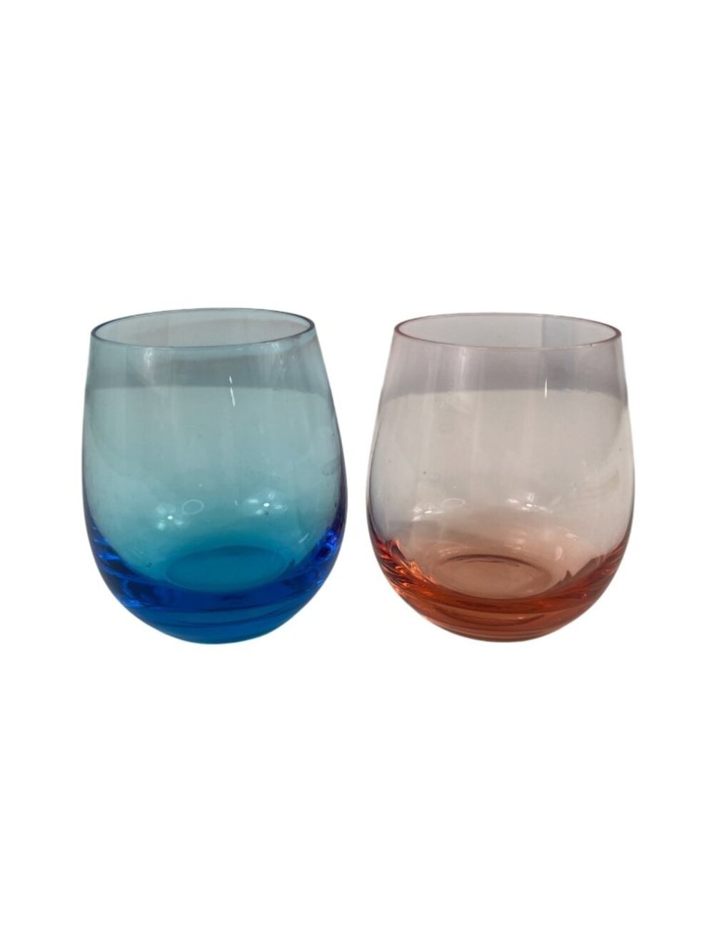 Vintage Set Of 2 Blown Glass Tumblers Blue & Pink